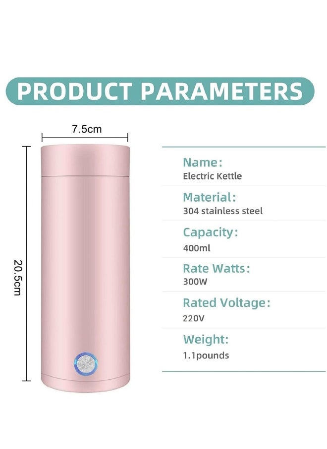 Travel Electric Kettle,Small Portable Kettle with Non stick Coating, One Cup Hot Water Maker Travel Kettle,Portable Water Boiler,400 ml pink