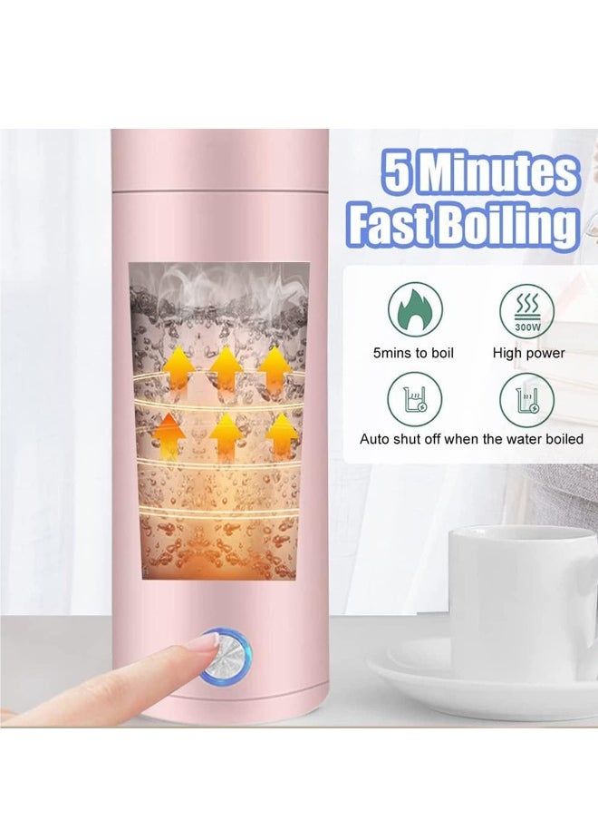 Travel Electric Kettle,Small Portable Kettle with Non stick Coating, One Cup Hot Water Maker Travel Kettle,Portable Water Boiler,400 ml pink