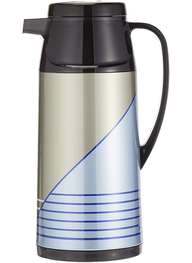 Vacuum Flask Tea Coffee Glass Liner Thermos Japan with Button FS5 Blue 1.6Ltr