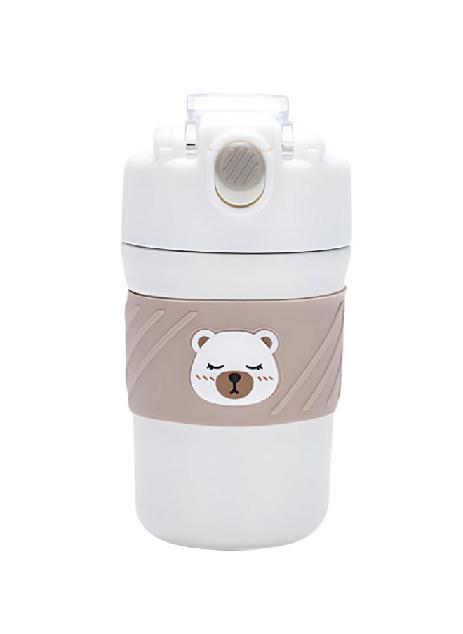 Twisoo Bear Thermal Coffee Cup, Vacuum Insulated Stainless Steel, Leak Proof, 12 Hours Hot & Cold, 450ml, Cream