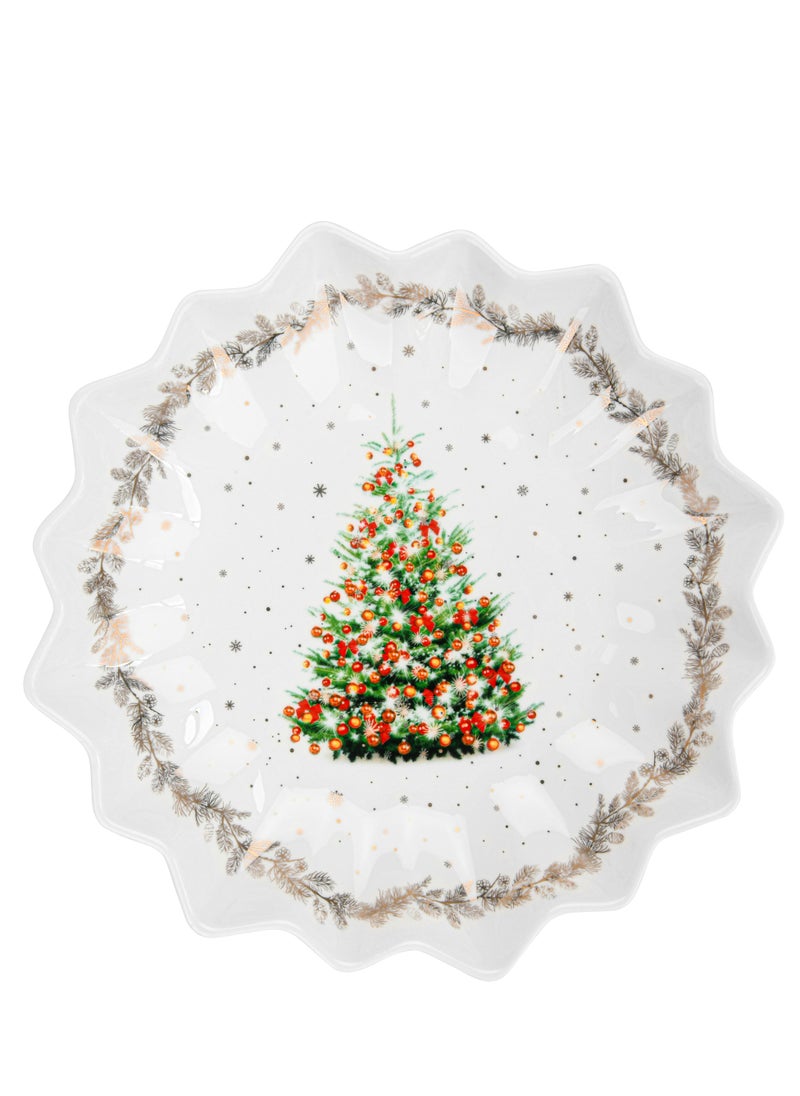 Polygon Serving Dish 24cm Christmas New Bone China, Christmas Holiday Season Collection Dinnerware