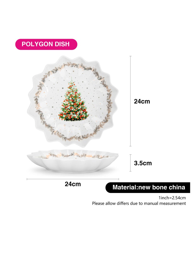 Polygon Serving Dish 24cm Christmas New Bone China, Christmas Holiday Season Collection Dinnerware