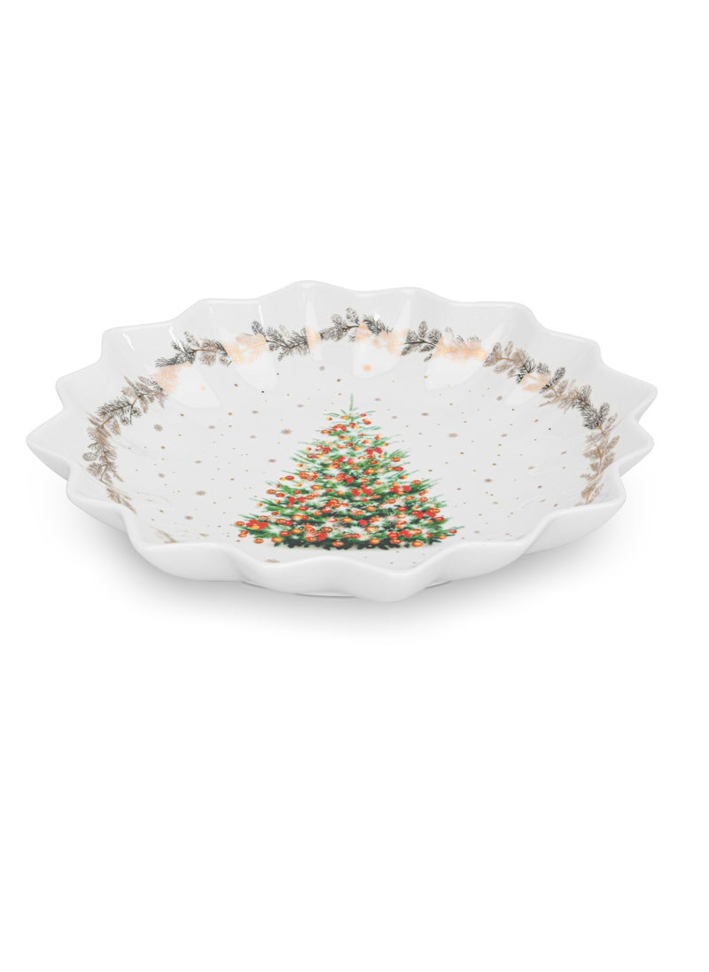 Polygon Serving Dish 24cm Christmas New Bone China, Christmas Holiday Season Collection Dinnerware