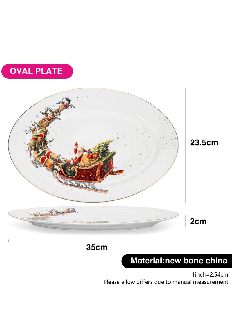 Oval Plate Christmas, 35cm, New Bone China Christmas Holiday Season Collection Dinnerware