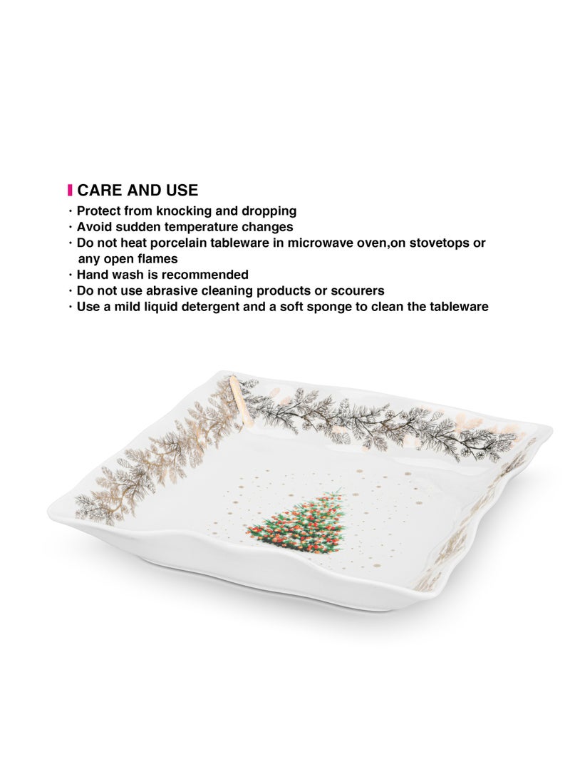 Square Shape Dish 22cm Christmas New Bone China, Christmas Holiday Season Collection Dinnerware