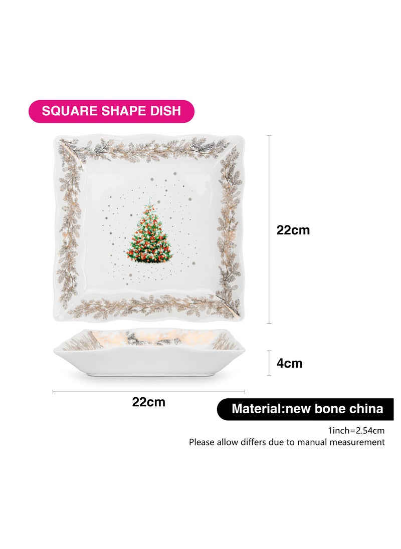 Square Shape Dish 22cm Christmas New Bone China, Christmas Holiday Season Collection Dinnerware