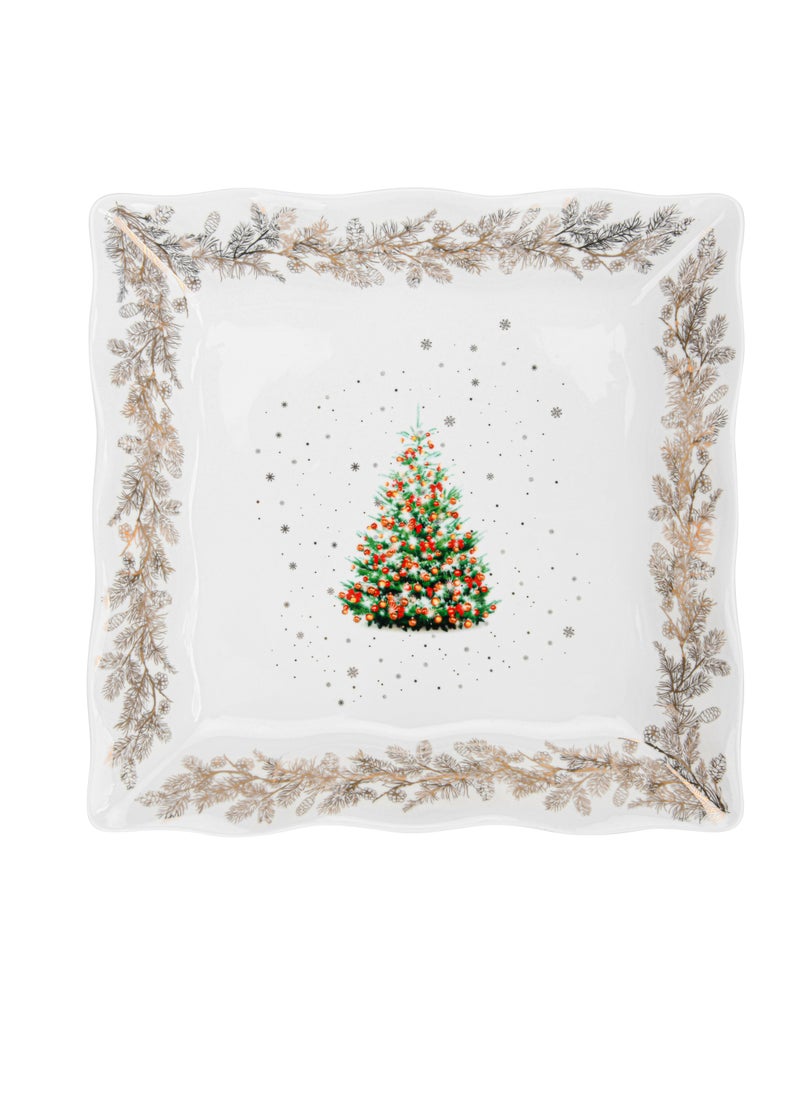 Square Shape Dish 22cm Christmas New Bone China, Christmas Holiday Season Collection Dinnerware