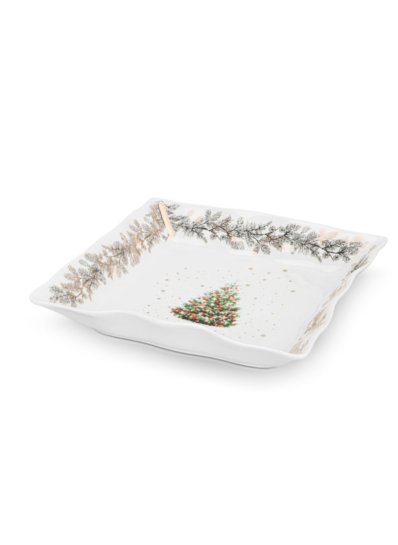Square Shape Dish 22cm Christmas New Bone China, Christmas Holiday Season Collection Dinnerware