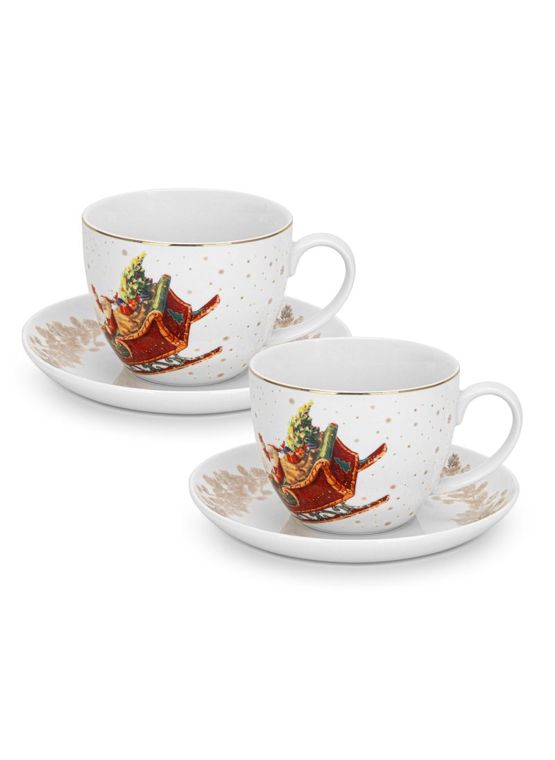 2-Piece Cup And Saucer 400ml Christmas New Bone China,Christmas Holiday Season Collection Dinnerware
