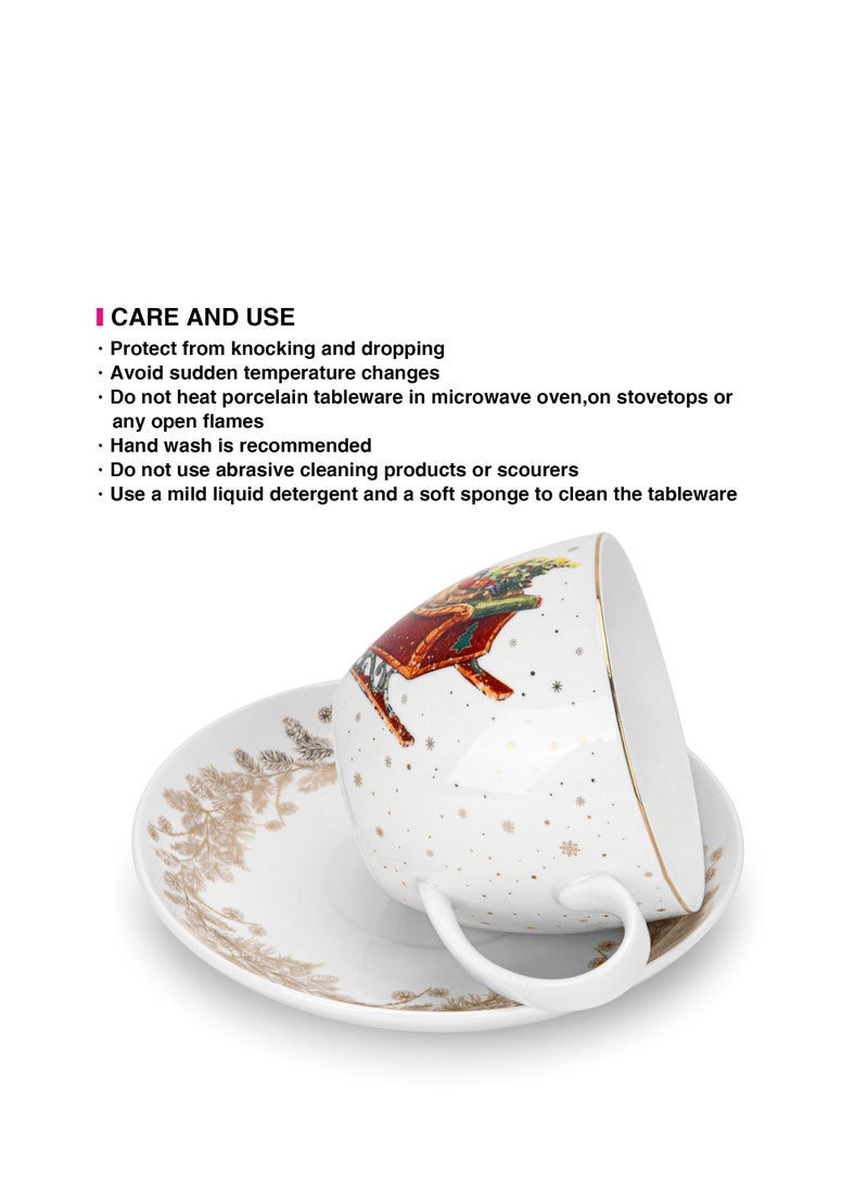 2-Piece Cup And Saucer 400ml Christmas New Bone China,Christmas Holiday Season Collection Dinnerware