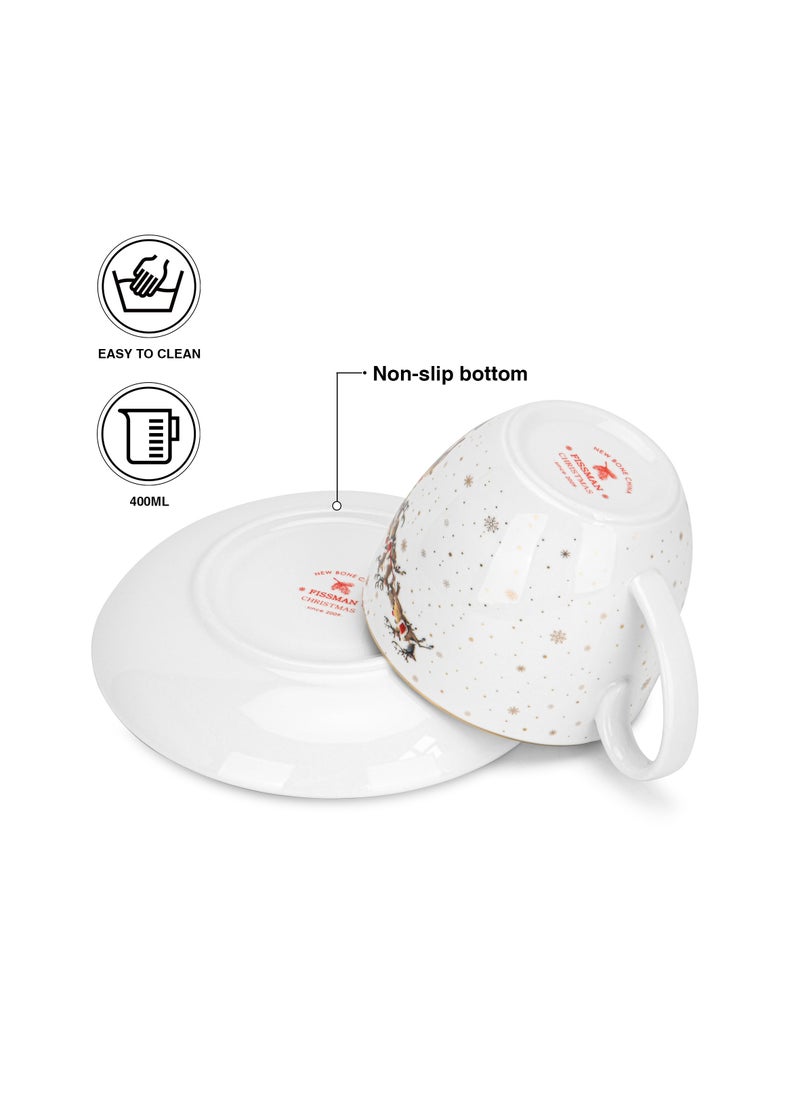 2-Piece Cup And Saucer 400ml Christmas New Bone China,Christmas Holiday Season Collection Dinnerware