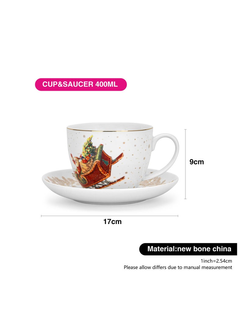 2-Piece Cup And Saucer 400ml Christmas New Bone China,Christmas Holiday Season Collection Dinnerware