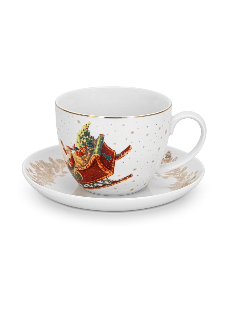 2-Piece Cup And Saucer 400ml Christmas New Bone China,Christmas Holiday Season Collection Dinnerware