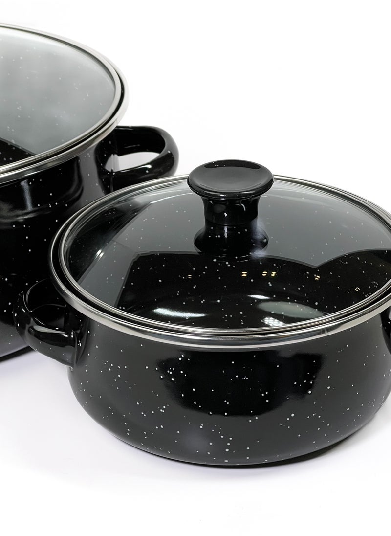 Set of 5 Enamel Cookware Pots with Lid Set Non Stick Coating with Stainless Steel Welt & Dual Handle Non Stick Enamel Dutch Oven for Bread Baking Cooking Soup Dutch Oven