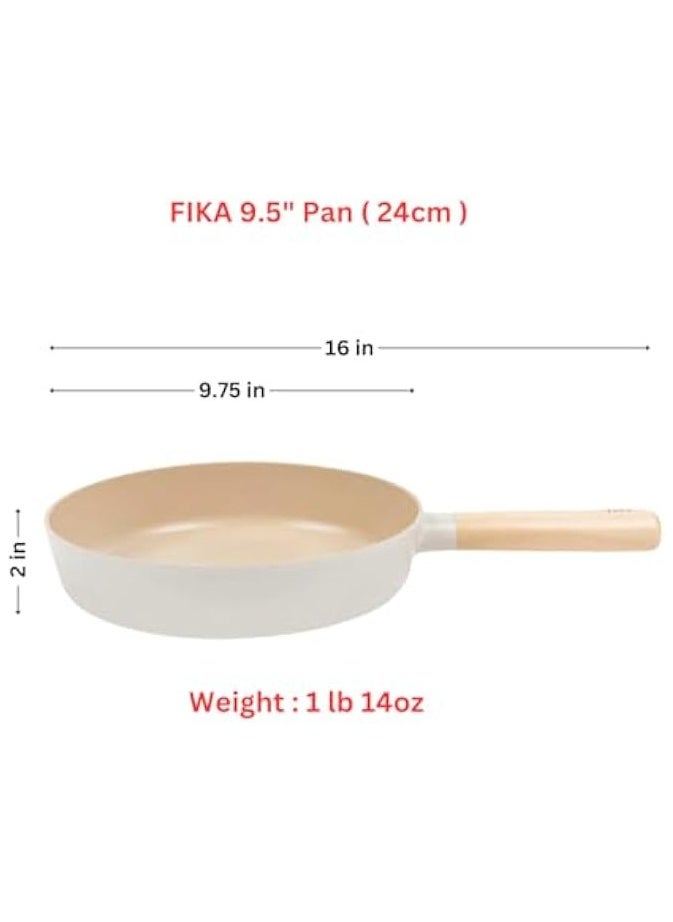 Frying Pan,24cm,with wooden handle,nonstick Ceramic coating,induction,off white sand color.