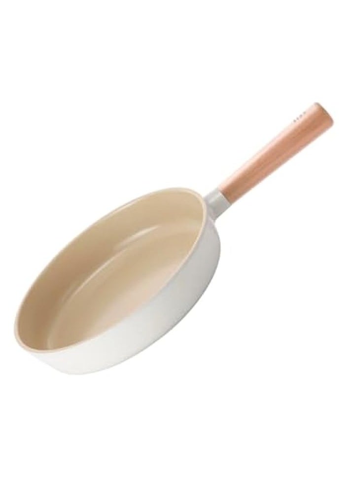 Frying Pan,24cm,with wooden handle,nonstick Ceramic coating,induction,off white sand color.