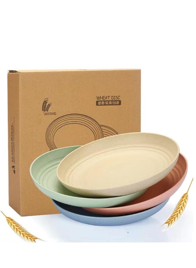 Unbreakable Wheat Straw Plates 9 inch, Reusable Large Plates Set of 4, Dishwasher Safe Easy to Clean BPA Free, Perfect for Kitchen Outdoor Picnic Plates