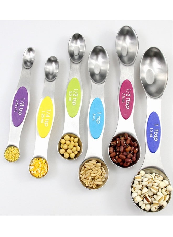 Magnetic Measuring Spoons Set of 6 Stainless Steel Dual Sided Stackable Teaspoon for Measuring Dry and Liquid Ingredients