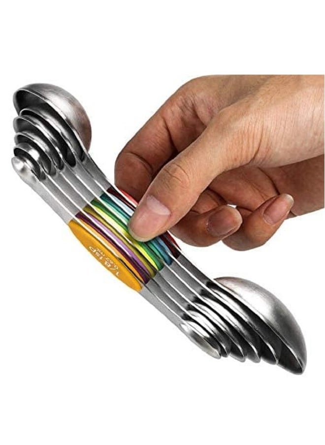 Magnetic Measuring Spoons Set of 6 Stainless Steel Dual Sided Stackable Teaspoon for Measuring Dry and Liquid Ingredients