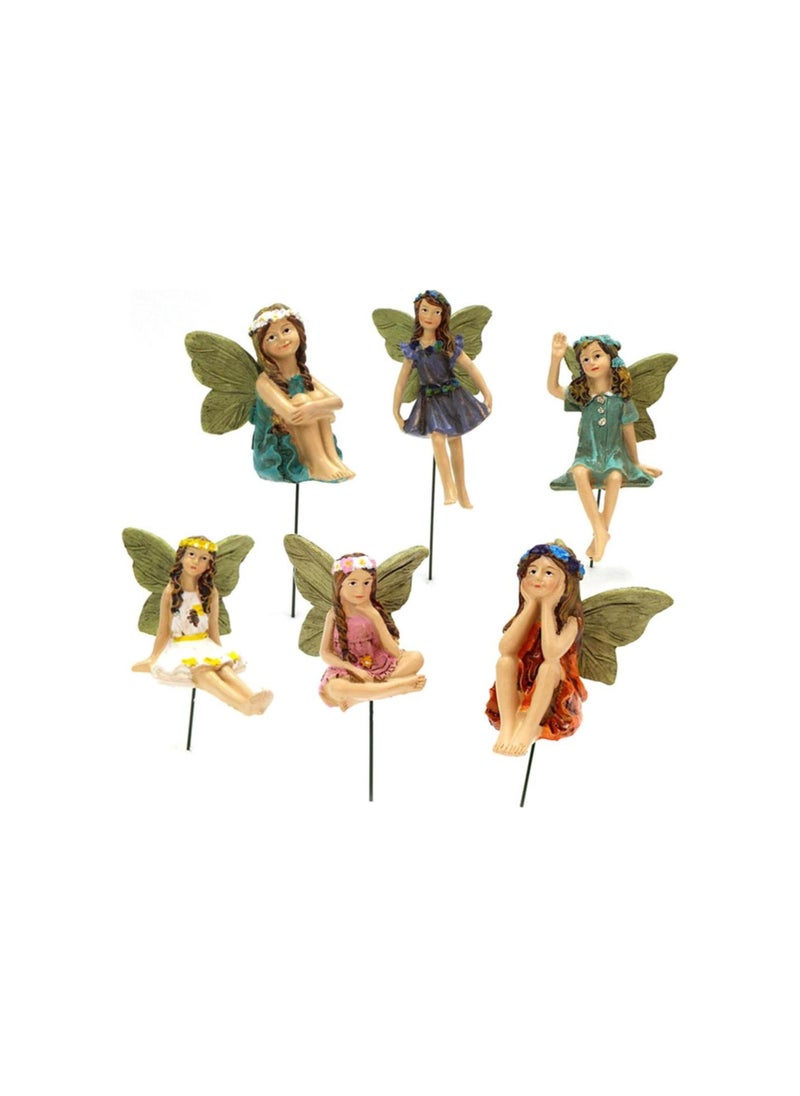 6 Pcs Flower Fairy Resin Miniature Gnomes Kit Decoration Creative Micro Landscape Flower Pot Decoration Balcony Terrace Garden Plug-in (A-1sets)