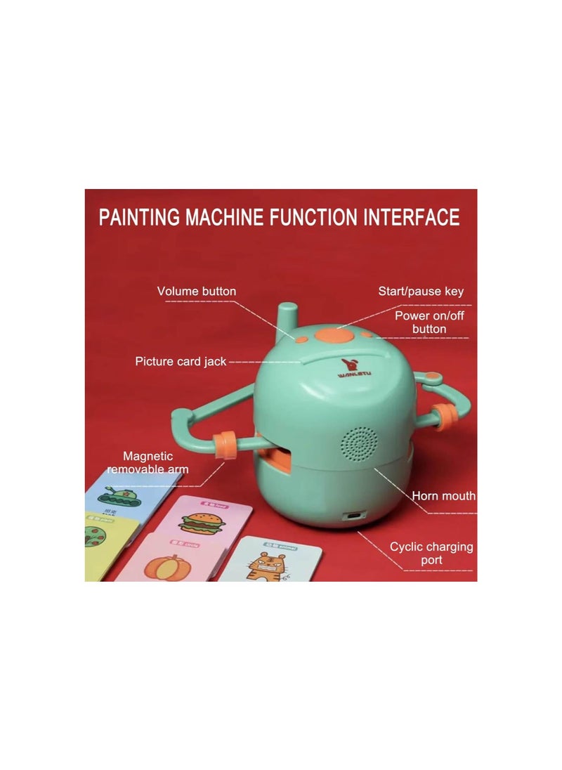 Interactive Educational Drawing Robot for Kids, Interactive Educational Drawing Robot with 100 Word Cards, Preschool Kindergarten Learning Activities Toy, Voice Interaction, Ages 5+ (Blue)