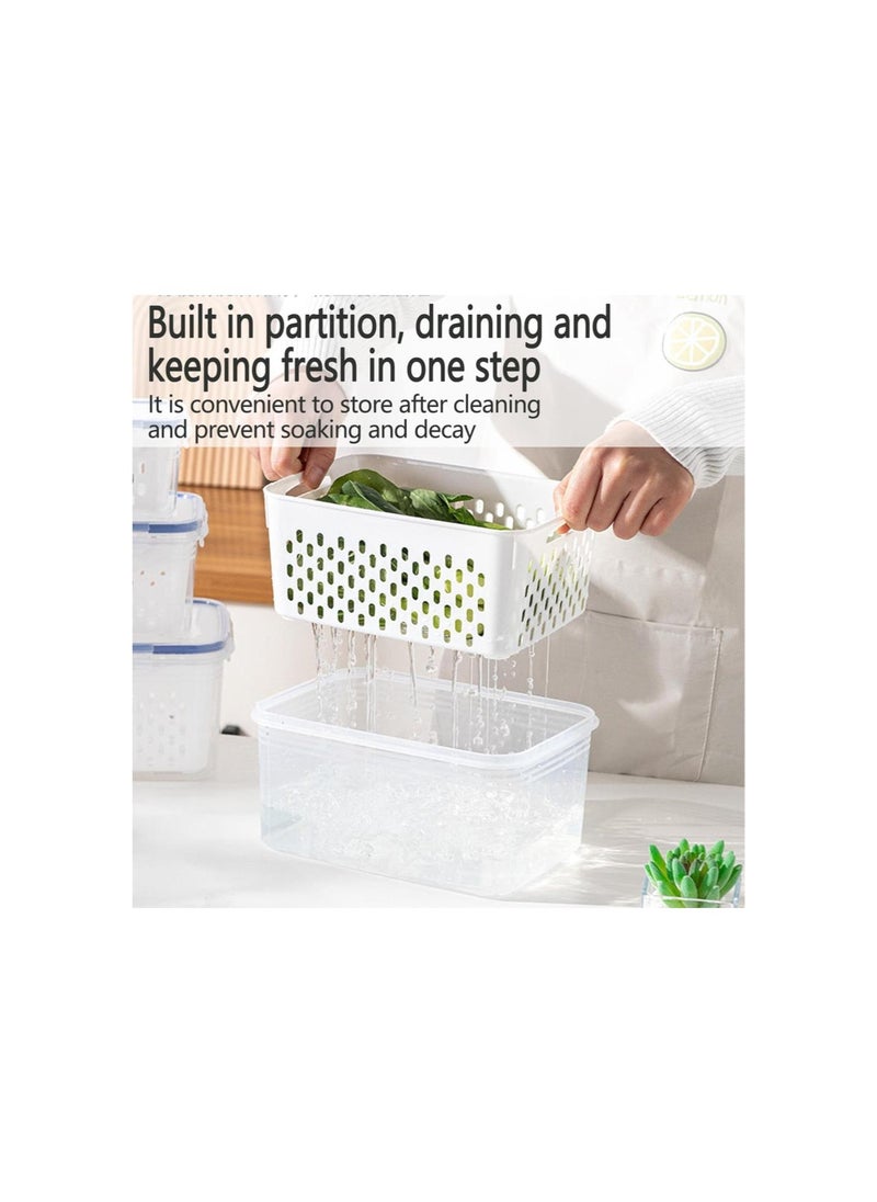 Fruit Vegetable Storage Containers for Fridge, Double-Layer Draining Fresh Containers 3 in 1 Produce Saver Storage Containers,Large Organizer Bins with Lid & Colander for Salad Meat Storage, BPA-FREE (Gray 1750ml)