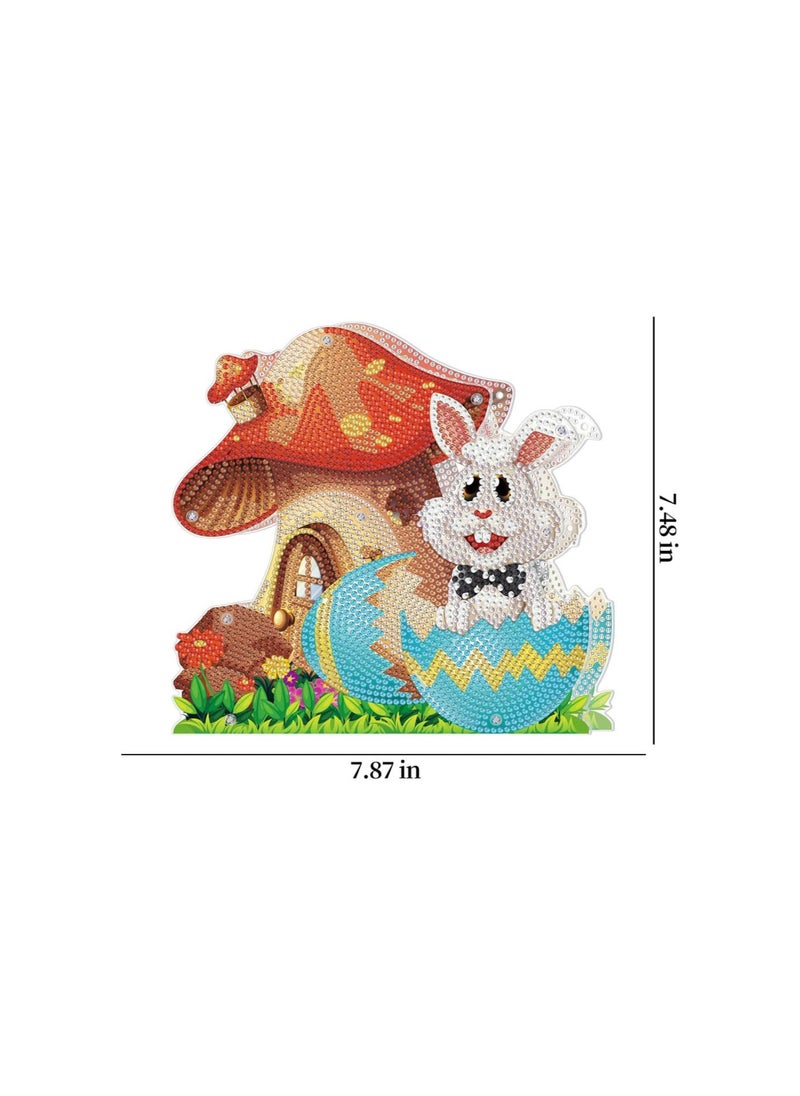 Cute Diamond Paintings Ornament for Easter Day,Easter DIY 5D Diamond Art Painting Kits, Easter Rabbit Eggs Tabletop Decoration with Led String Light (B)