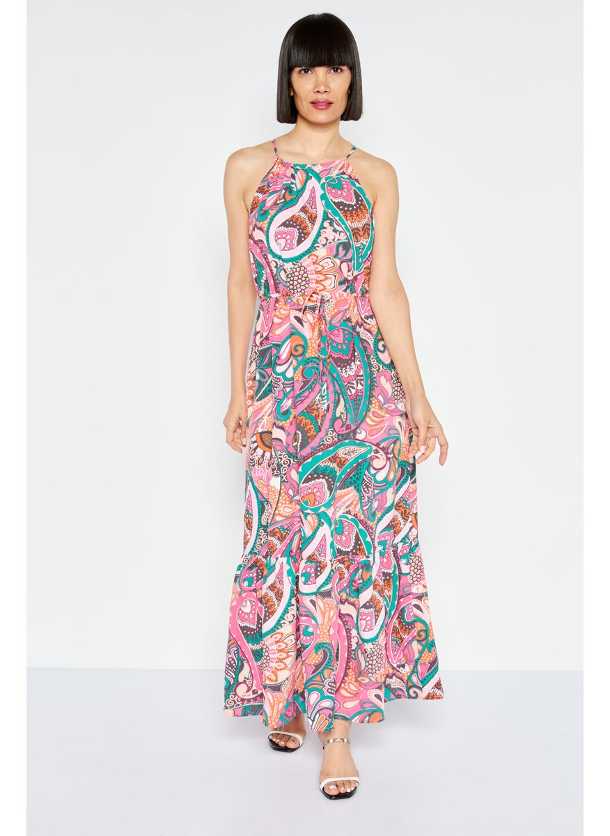 Women Allover Printed Maxi Dress, Pink Combo