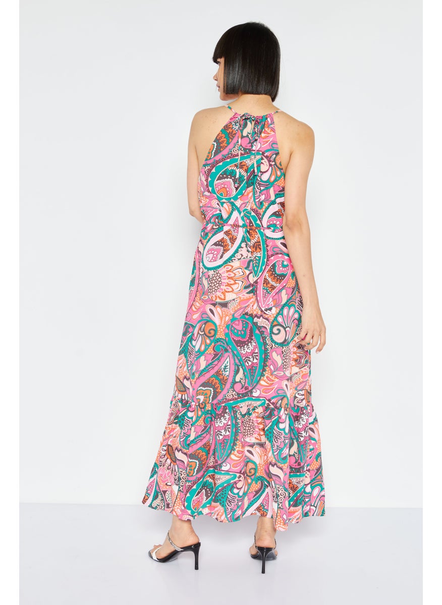 Women Allover Printed Maxi Dress, Pink Combo