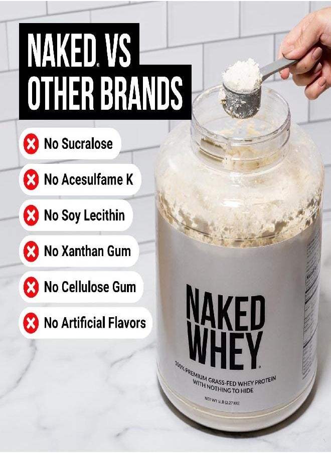 Naked WHEY 5LB 100% Grass Fed Unflavored Whey Protein Powder - Only 1 Ingredient, Undenatured - No GMO, Soy or Gluten - No Preservatives - Promote Muscle Growth and Recovery - 76 Servings