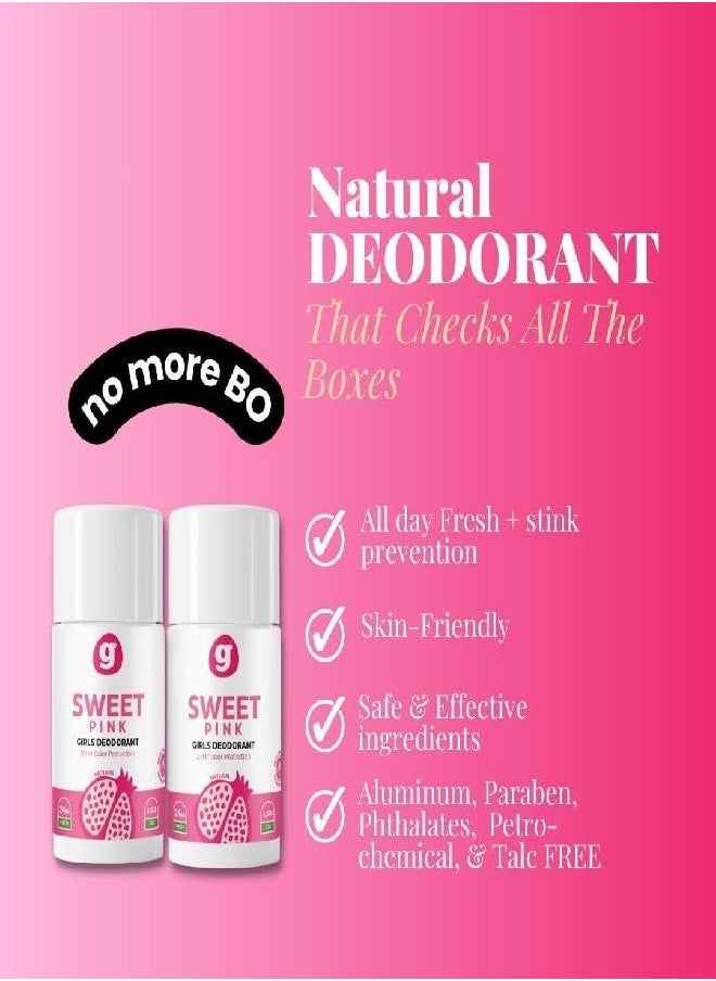 Growing Basics Sweet Pink Deodorant - Non-Toxic, Aluminum-Free Natural Deodorant for Girls, Hypoallergenic, Safe for Kids, 24-Hour Odor Protection Kid Deodorant for Girls, Preteens & Tweens (Set of 2)