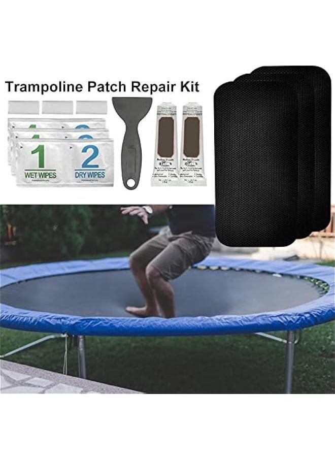 Trampoline Repair Kit - Trampoline Patch Repair Kit, Repair Trampoline Mat Tear Or, Complete Set Including Patches, Glue, Gloves, Scraper, Dry Wet Wipes, Trampoline Accessories