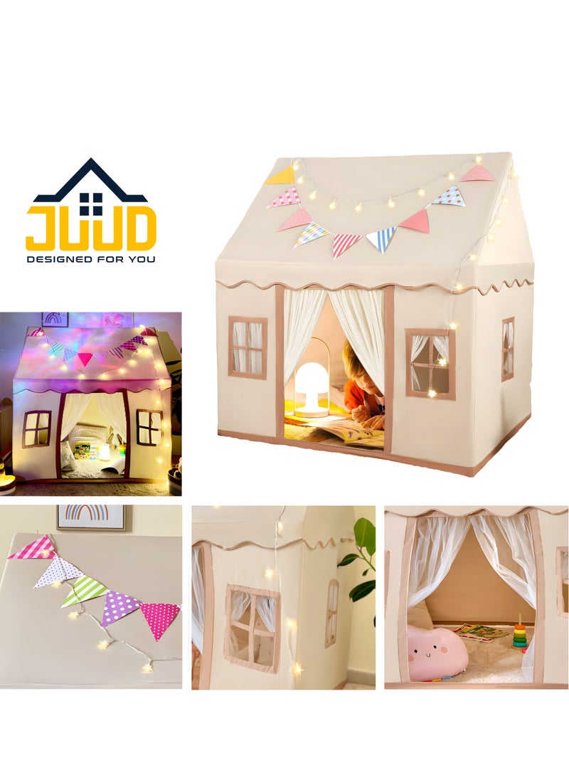 Large Kids Tent House with Star Lights,2 Flags Toddler Play Tent for Girls & Boys Age 3-10 Perfect for Birthday Party Decorations & Kids Room Playtime Indoor & Outdoor Princess Castle