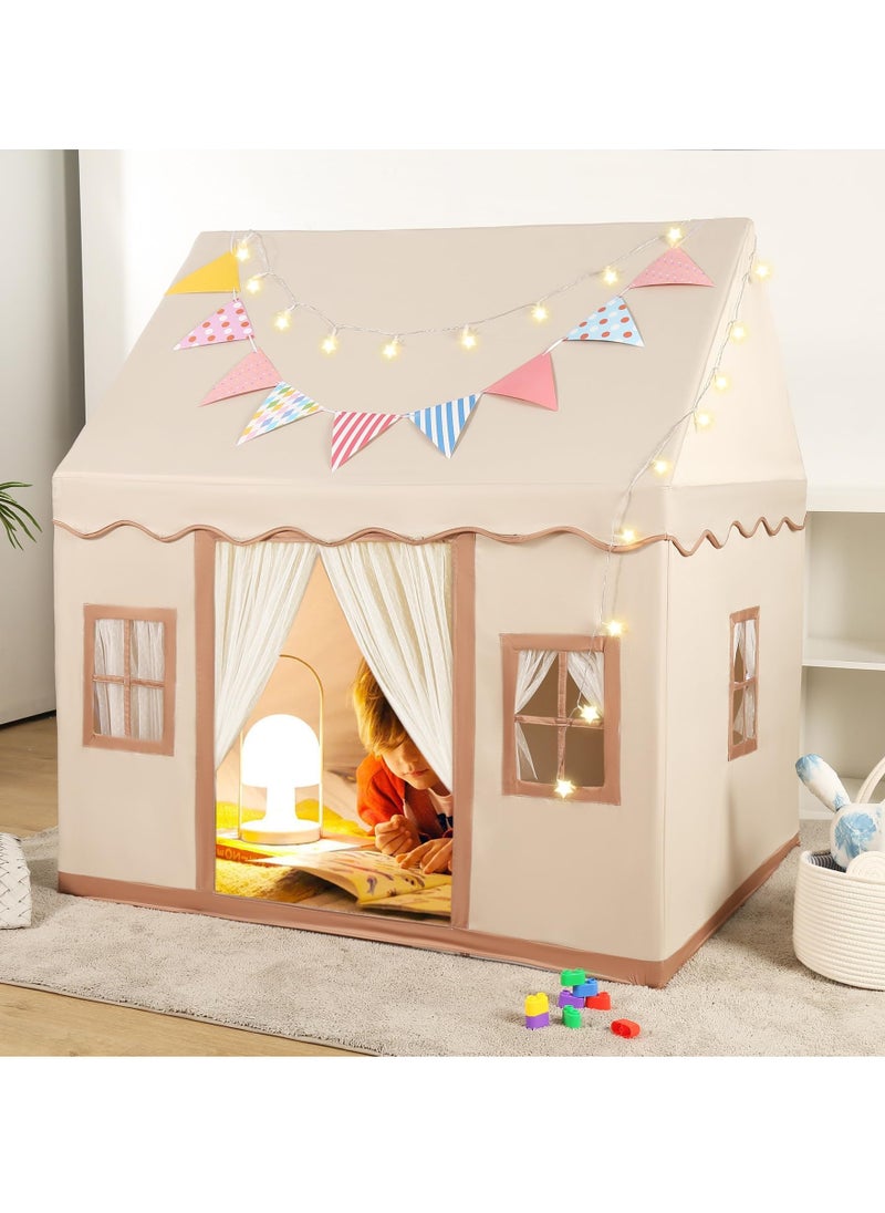 Large Kids Tent House with Star Lights,2 Flags Toddler Play Tent for Girls & Boys Age 3-10 Perfect for Birthday Party Decorations & Kids Room Playtime Indoor & Outdoor Princess Castle