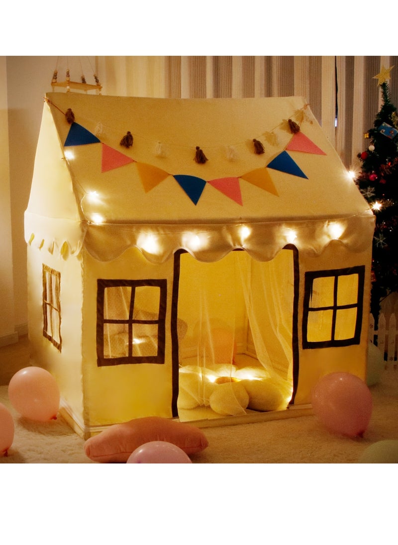 Large Kids Tent House with Star Lights,2 Flags Toddler Play Tent for Girls & Boys Age 3-10 Perfect for Birthday Party Decorations & Kids Room Playtime Indoor & Outdoor Princess Castle