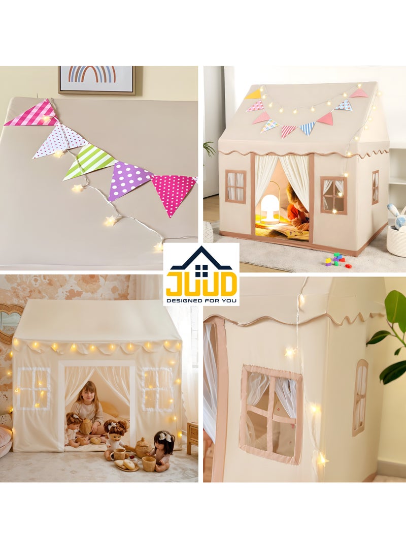 Large Kids Tent House with Star Lights,2 Flags Toddler Play Tent for Girls & Boys Age 3-10 Perfect for Birthday Party Decorations & Kids Room Playtime Indoor & Outdoor Princess Castle