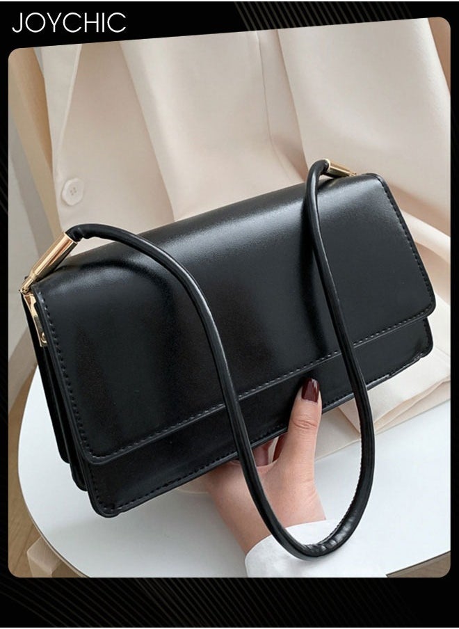 Fashionable Solid Color Versatile Women One-shoulder Bag Large Capacity PU Waterproof Ladies Crossbody Bag for Party Shopping Black