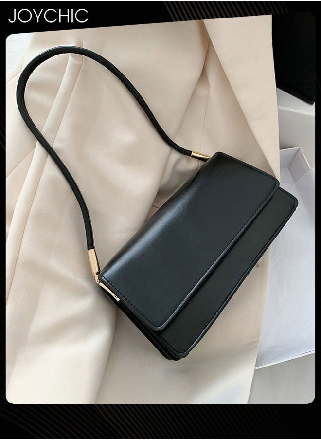 Fashionable Solid Color Versatile Women One-shoulder Bag Large Capacity PU Waterproof Ladies Crossbody Bag for Party Shopping Black