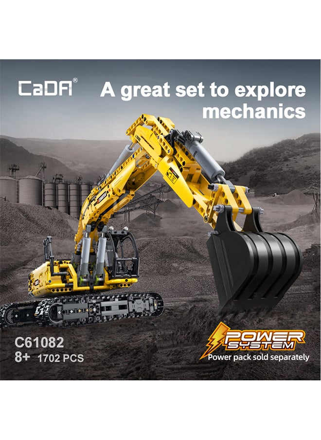 CaDA Toy Building Blocks Yellow Fully-functional Excavator C61082W 1702pcs for +8 Years old