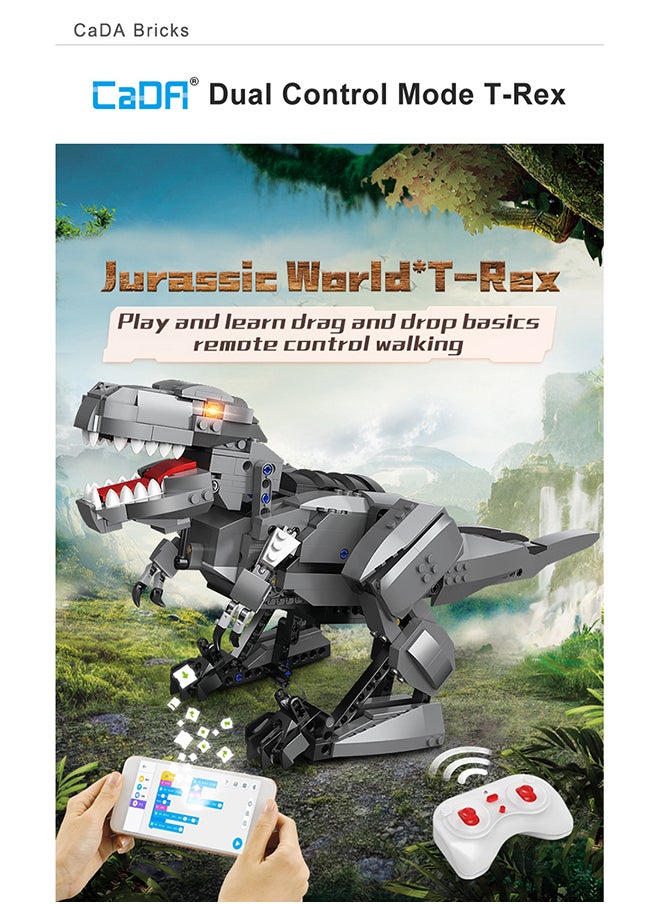 CaDA Remote Control with Programmable APP Toy Building Blocks Set Grey Programming  Tyrannosaurus Rex C59006W 701pcs for +6 Years old