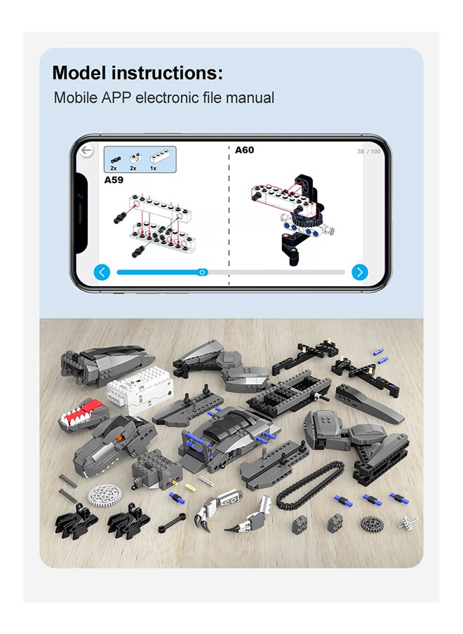 CaDA Remote Control with Programmable APP Toy Building Blocks Set Grey Programming  Tyrannosaurus Rex C59006W 701pcs for +6 Years old