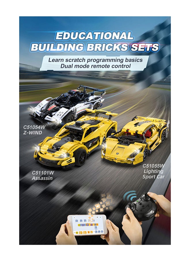 CaDA Remote Control Car with Programmable APP Toy Building Blocks White Z Wind Car C51054W 457pcs for +6 Years old