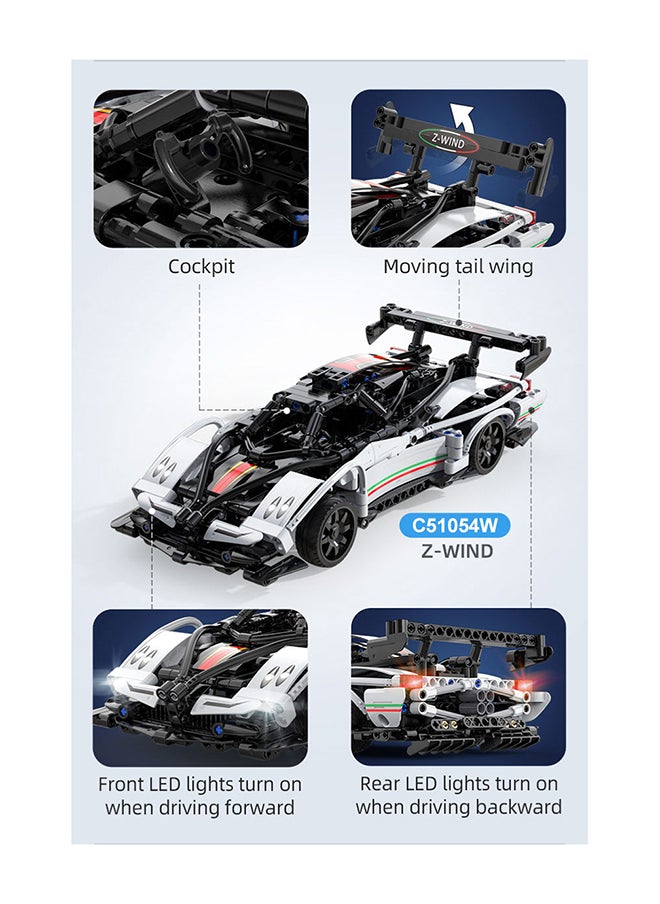 CaDA Remote Control Car with Programmable APP Toy Building Blocks White Z Wind Car C51054W 457pcs for +6 Years old