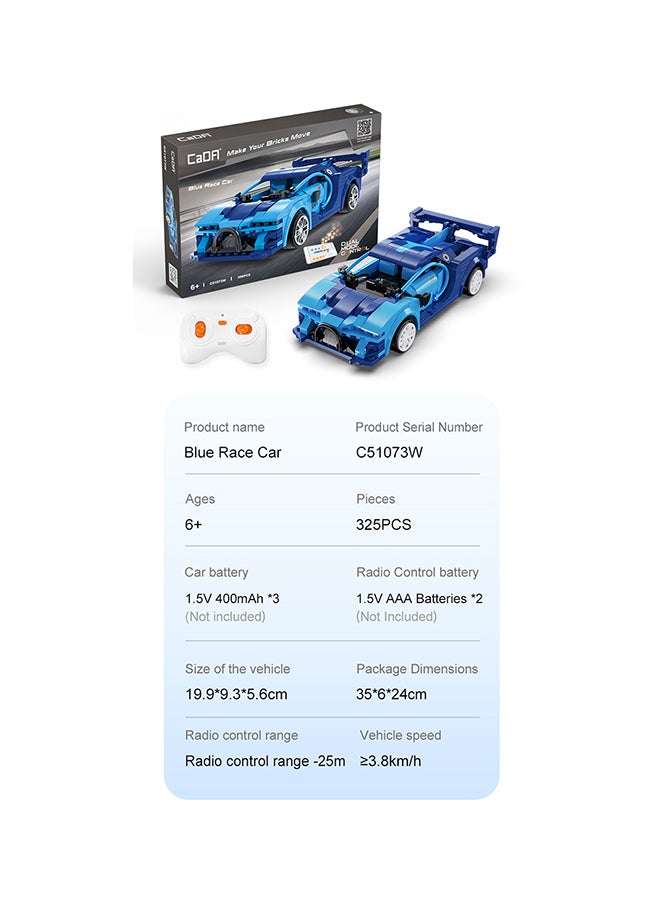 CaDA Remote Control Car Toy Building Blocks Blue Race Car(Dual Control) C51073W