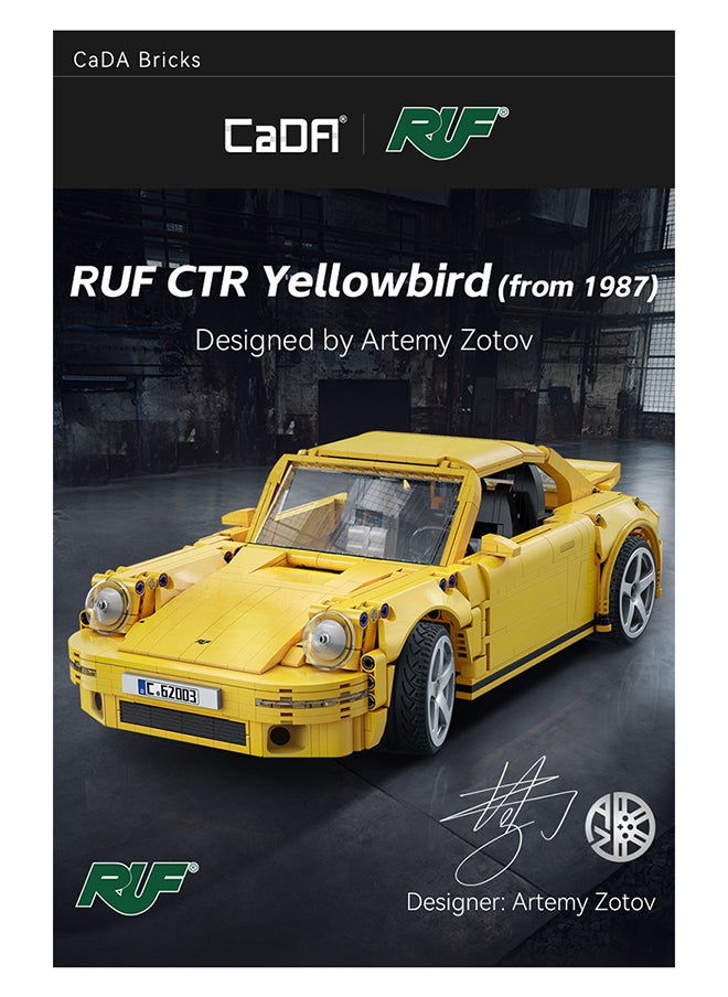 CaDA Remote Control Car Toy Building Blocks Yellow Ruf Porsche CTR 2017 Yellowbird Car Officially licensed C62003W 1515pcs for +8 Years old