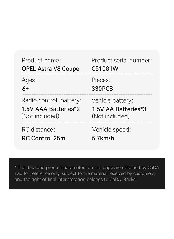 CaDA Remote Control Car Toy Building Blocks 1:20 OPEL Astra V8 Coupe (Dual Control) C51081W
