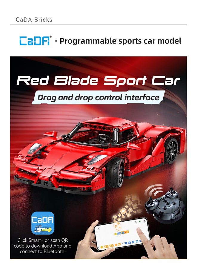 CaDA Remote Control Car Toy Building Blocks 1:14 Red Blade Car (Dual Control) C51304W