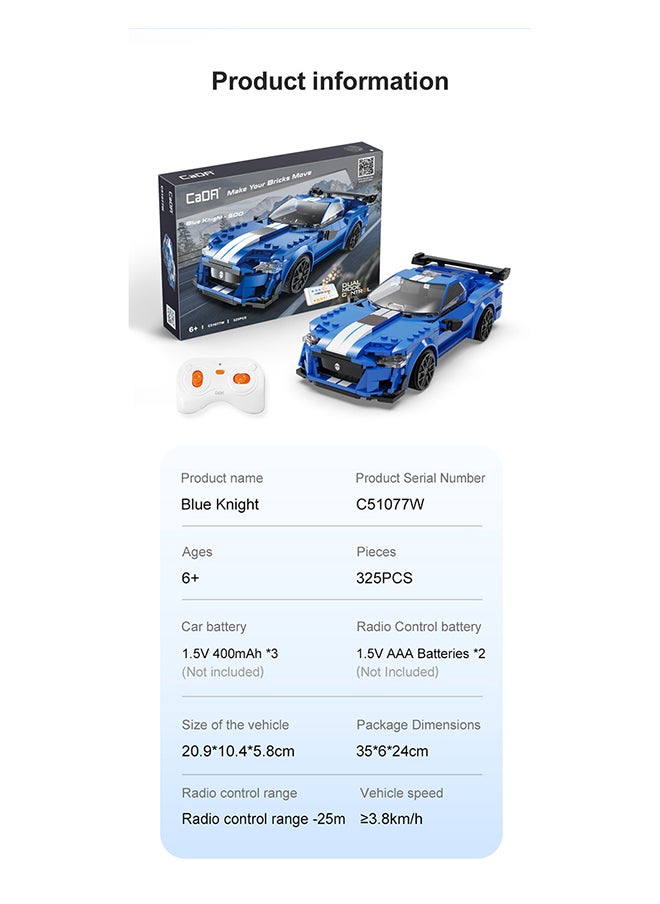 CaDA Remote Control Car with Programmable APP Toy Building Blocks Blue Knight 500 Car C51077W 325pcs for +6 Years old