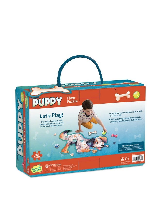 Peaceable Kingdom Shiny Puppy Floor Puzzle - 43-Piece Giant Floor Puzzle for Kids Ages 3 & up - Fun-Shaped Puzzle Pieces - Great for Classrooms