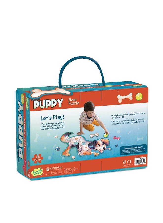 Peaceable Kingdom Shiny Puppy Floor Puzzle - 43-Piece Giant Floor Puzzle for Kids Ages 3 & up - Fun-Shaped Puzzle Pieces - Great for Classrooms